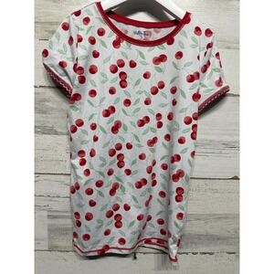 Matilda Jane Cherry Print T-Shirt Kids Size 10 White Red Gingham Cuffs EUC